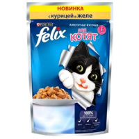 Felix Аппетитные кусочки в желе для котят с курицей, пауч ,75 гр